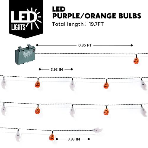 Halloween String Lights for Indoor & Outdoor, Ghost & Pumpkin Decor for Party, Haunted House (White, Orange)