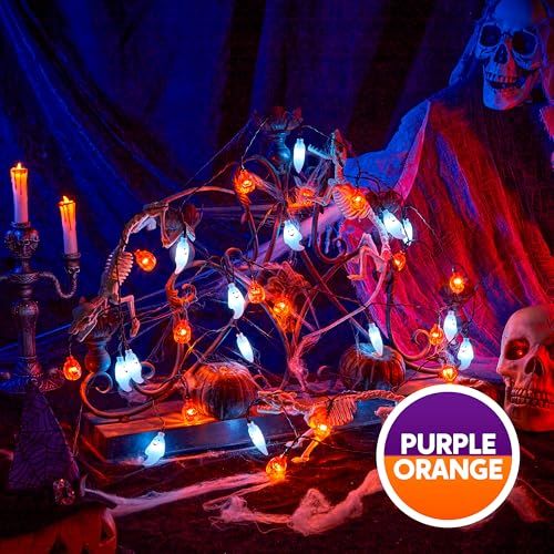 Halloween String Lights for Indoor & Outdoor, Ghost & Pumpkin Decor for Party, Haunted House (White, Orange)