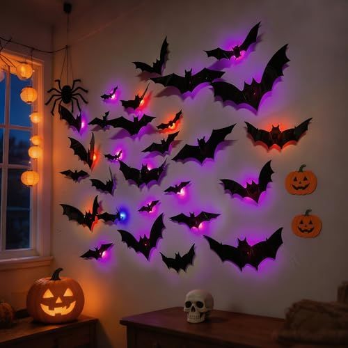 48-Pack Halloween Bat Wall Decor, Spooky Indoor & Outdoor Party Decoration for Haunted Houses (black)