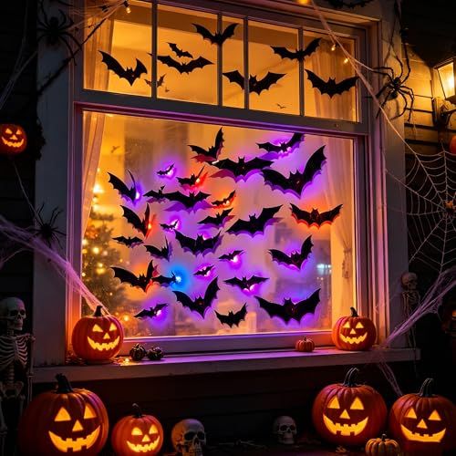 48-Pack Halloween Bat Wall Decor, Spooky Indoor & Outdoor Party Decoration for Haunted Houses (black)