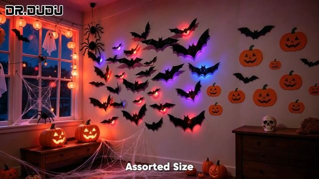 48-Pack Halloween Bat Wall Decor, Spooky Indoor & Outdoor Party Decoration for Haunted Houses (black)
