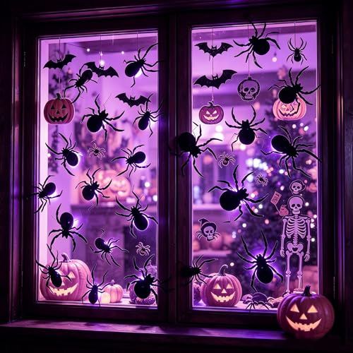 45-Pack 3D Glowing Spiders Halloween Decor for Walls, Mirrors, Windows & Spooky Spaces (purple)