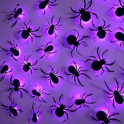 36 Pack LED Light-Up Spider Halloween Decoration for Home, Mirror, Wall, Party (purple)
