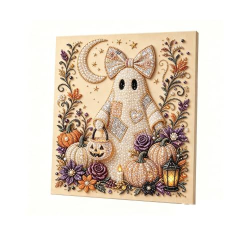 DIY Diamond Art Halloween Ghost Kit for Fall Decor, Ideal for Beginners & All Ages (beige)