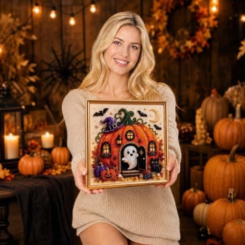 DIY Halloween Diamond Painting Kit for All Ages, Great for Seasonal Home Decorations (Orange)