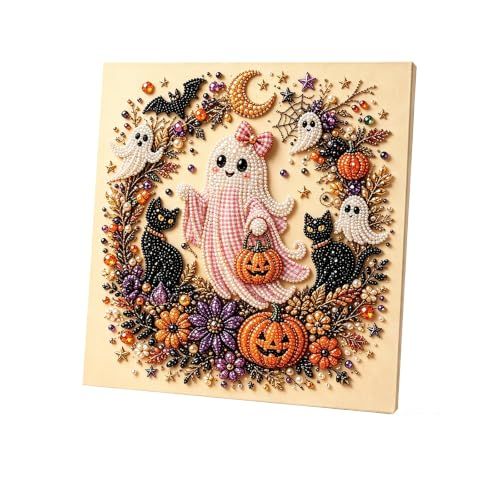 DIY Halloween Ghost Diamond Art Kit for Wall Decor, Suitable for Beginners, Adults & Kids (pink)
