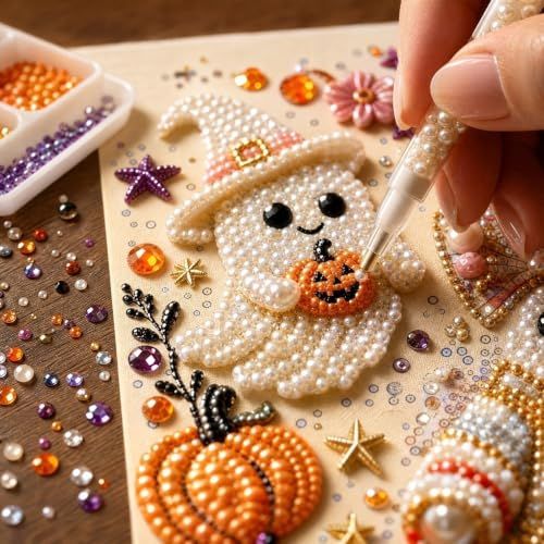 DIY Halloween Ghost Diamond Art Kit for Wall Decor, Suitable for Beginners, Adults & Kids (pink)