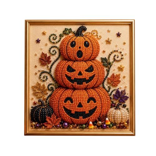 DIY Stacked Jack-o'-Lantern Diamond Art Kit for Halloween & Fall Home Decor (orange)