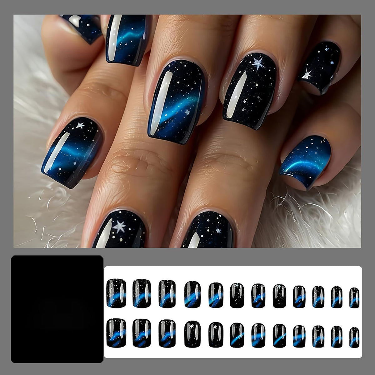 24pcsStarry Galaxy Press-On Nails for Parties, Daily Wear, and Special Occasions (Black)