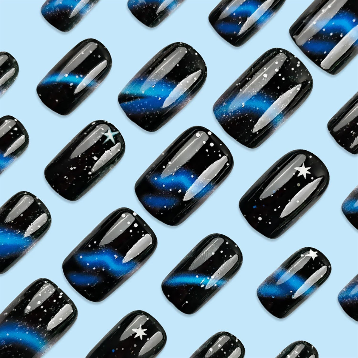 24pcsStarry Galaxy Press-On Nails for Parties, Daily Wear, and Special Occasions (Black)