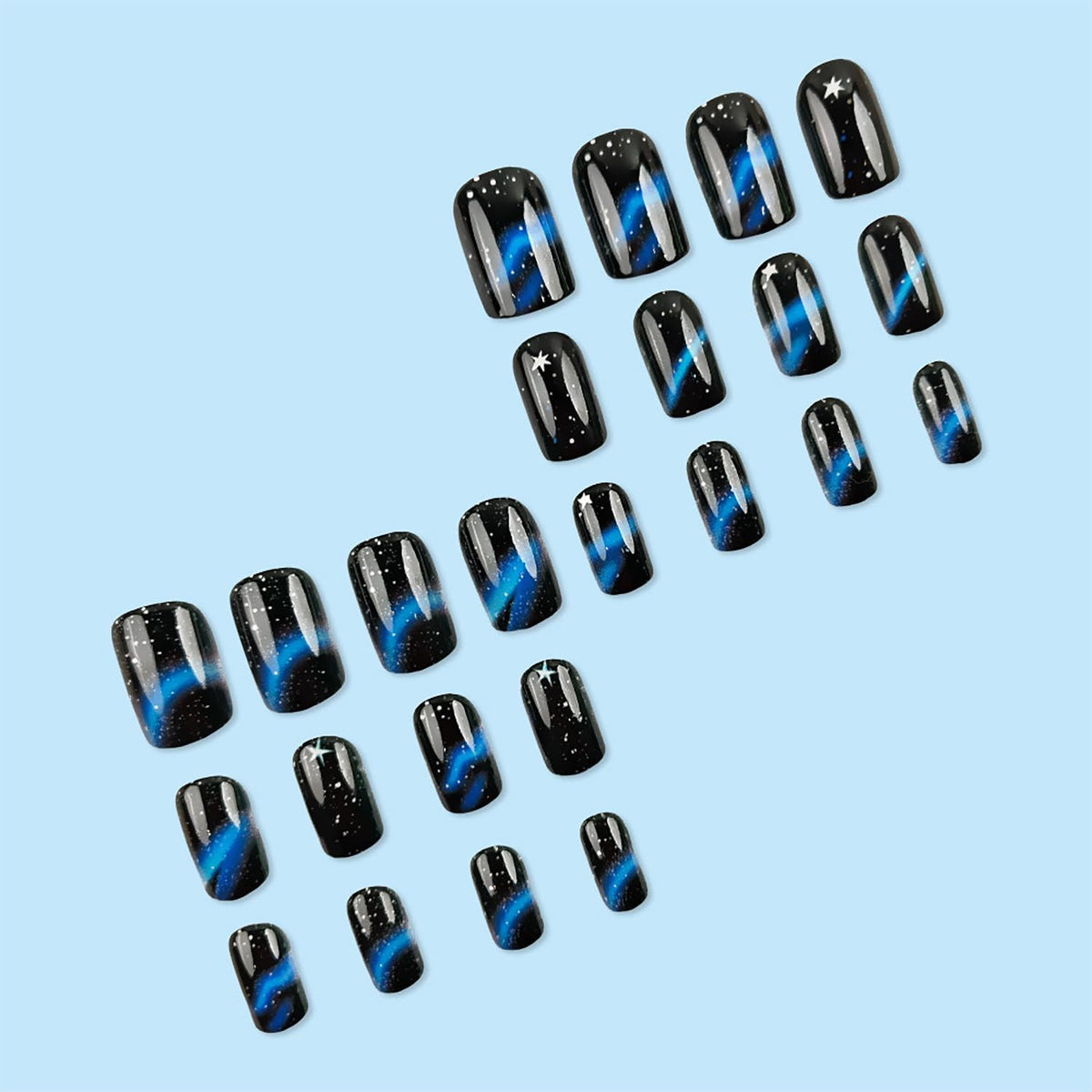 24pcsStarry Galaxy Press-On Nails for Parties, Daily Wear, and Special Occasions (Black)