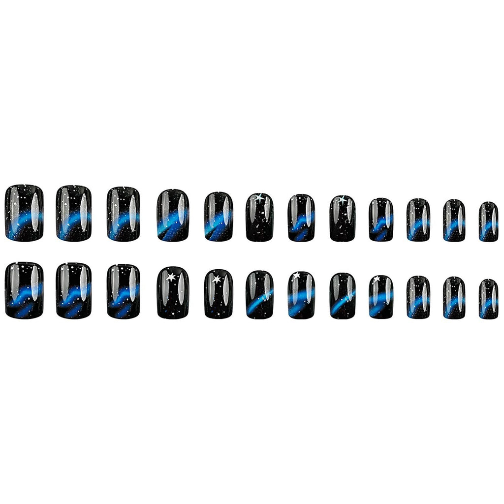 24pcsStarry Galaxy Press-On Nails for Parties, Daily Wear, and Special Occasions (Black)