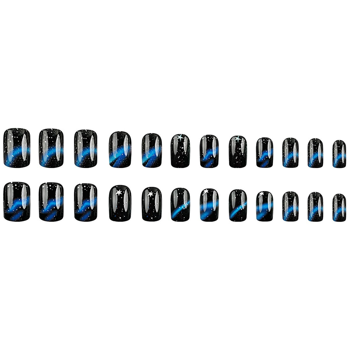 24pcsStarry Galaxy Press-On Nails for Parties, Daily Wear, and Special Occasions (Black)