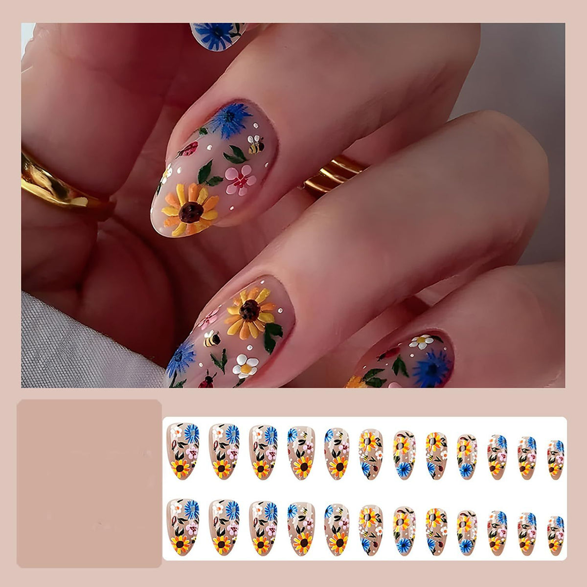 24pcsSpring Floral Press-On Nails – Easy, Salon-Quality Manicures for Every Occasion (Light Yellow)