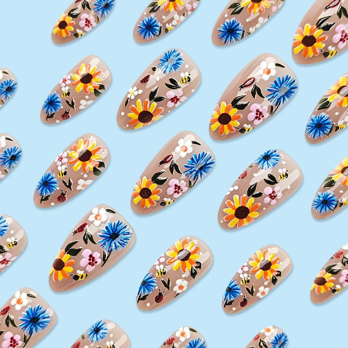 24pcsSpring Floral Press-On Nails – Easy, Salon-Quality Manicures for Every Occasion (Light Yellow)