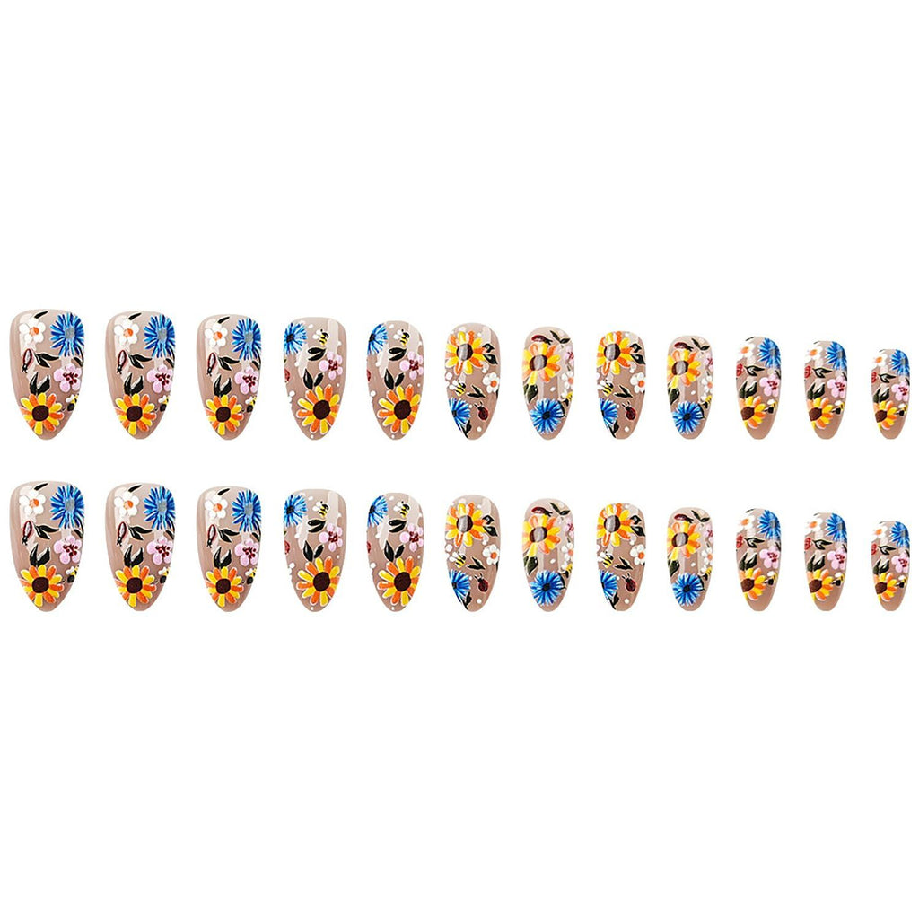 24pcsSpring Floral Press-On Nails – Easy, Salon-Quality Manicures for Every Occasion (Light Yellow)