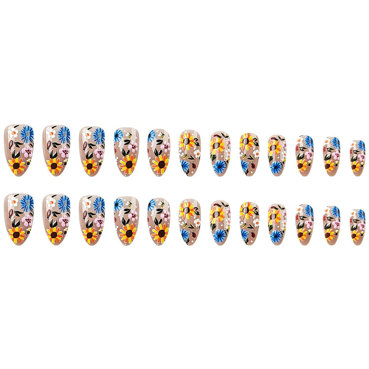 24pcsSpring Floral Press-On Nails – Easy, Salon-Quality Manicures for Every Occasion (Light Yellow)