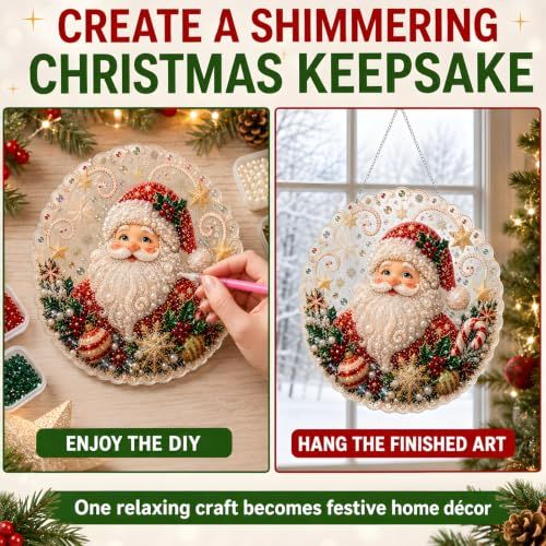Festive DIY Crystal Art Christmas Hanging, Perfect for Windows, Mantels, Trees & Entryways (red)