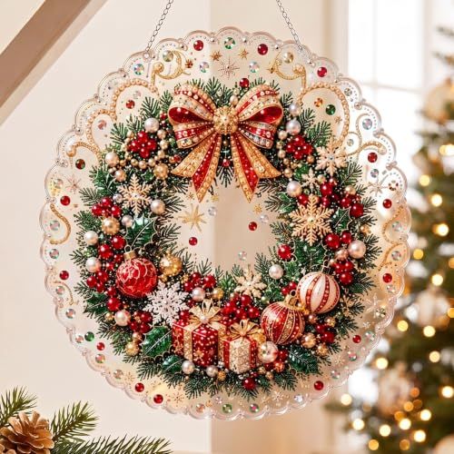 DIY Christmas Diamond Painting Wreath for Festive Home Decor (red)