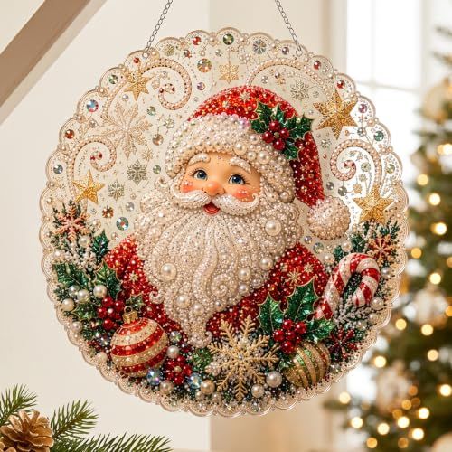 DIY Christmas Diamond Painting Wreath for Festive Home Decor (red)