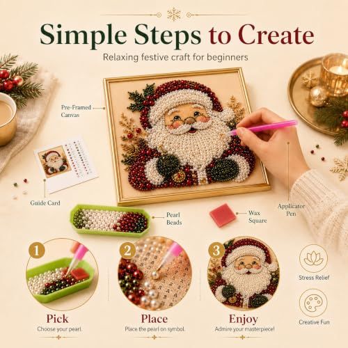 DIY Pearl Art Kit for Holiday Decor – Create Festive Christmas Keepsakes for Home Display (Red)