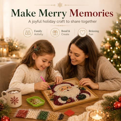 DIY Christmas Santa Pearl Art Kit, Create Sparkling Holiday Keepsakes for Your Home Decor (Red)