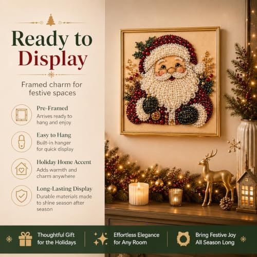 DIY Christmas Santa Pearl Art Kit, Create Sparkling Holiday Keepsakes for Your Home Decor (Red)
