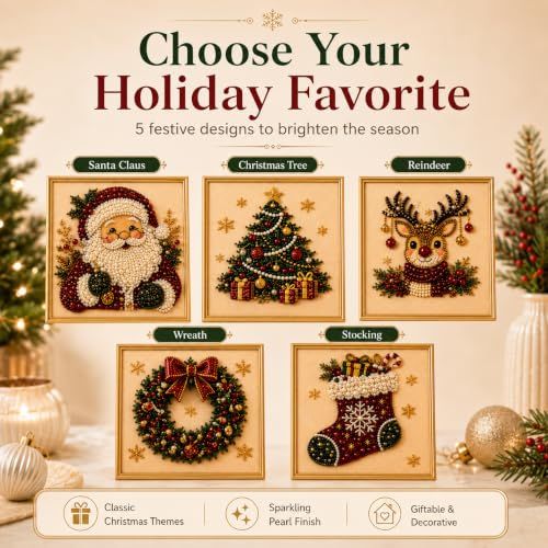 DIY Christmas Santa Pearl Art Kit, Create Sparkling Holiday Keepsakes for Your Home Decor (Red)