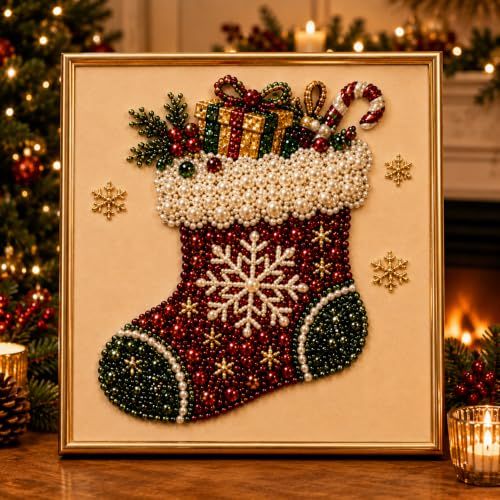 DIY Christmas Pearl Art Frame, Festional Handicraft for Holiday Home Decor, Creative Gift for Art Lovers (red)
