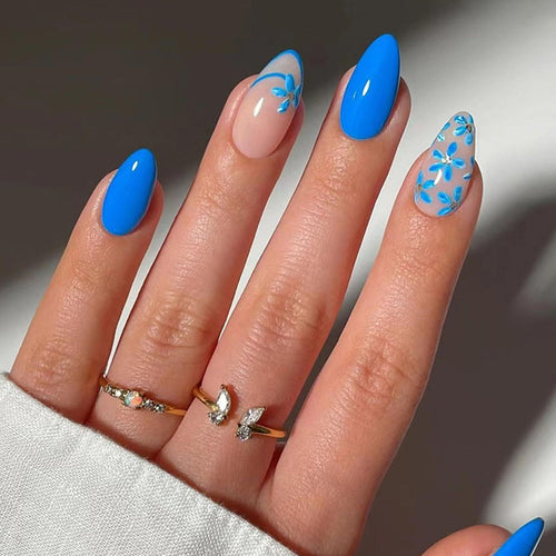 24PCSPress-on Nails for Daily Wear, Events, and Special Occasions - Easy Apply, Full Set (bright blue)