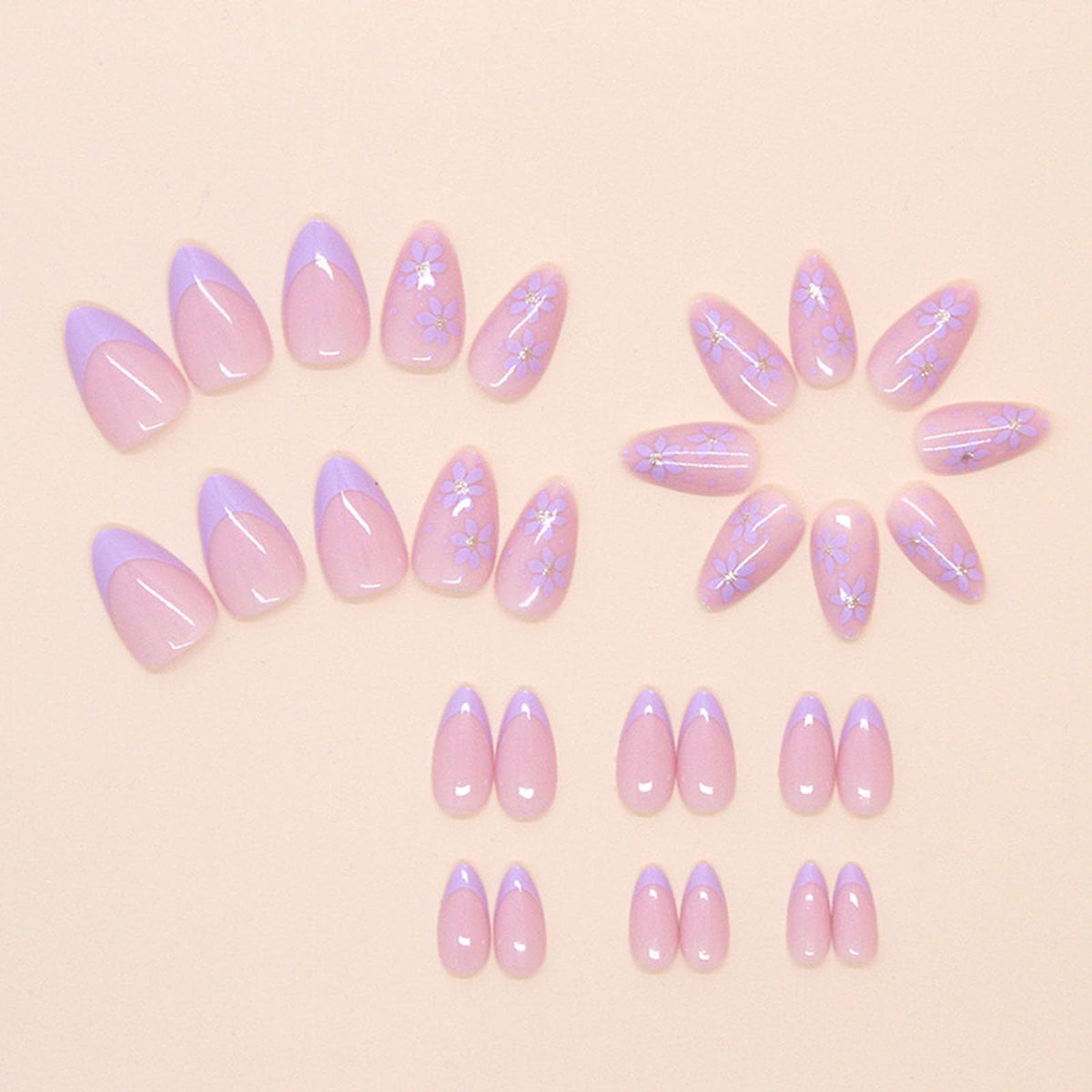 24pcsReusable Fake Nails For Daily Wear, Parties, Festivals & Quick Nail Art (light purple)