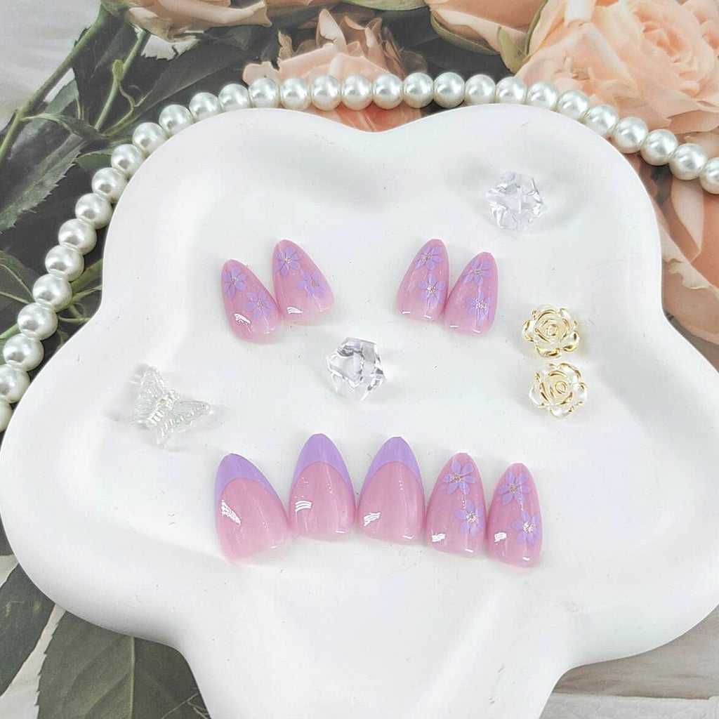 24pcsReusable Fake Nails For Daily Wear, Parties, Festivals & Quick Nail Art (light purple)