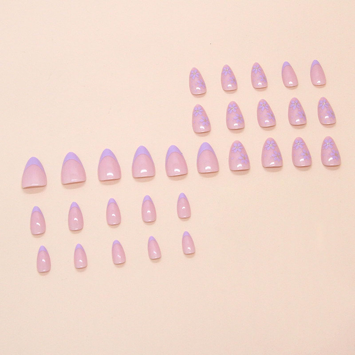24pcsReusable Fake Nails For Daily Wear, Parties, Festivals & Quick Nail Art (light purple)