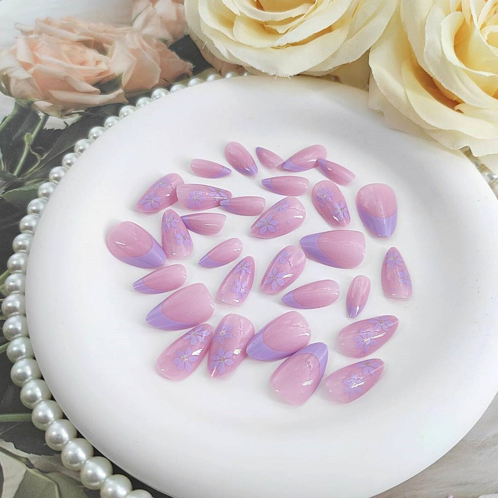 24pcsReusable Fake Nails For Daily Wear, Parties, Festivals & Quick Nail Art (light purple)
