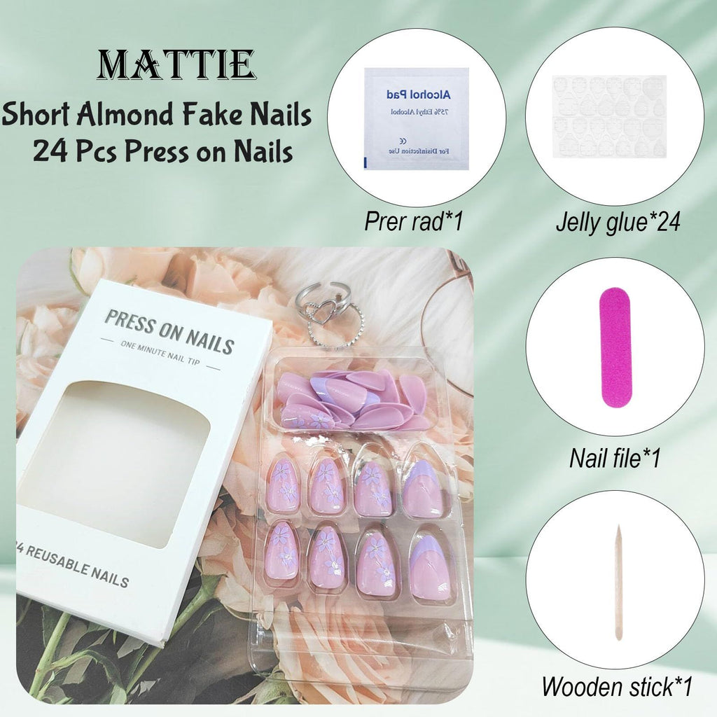 24pcsReusable Fake Nails For Daily Wear, Parties, Festivals & Quick Nail Art (light purple)
