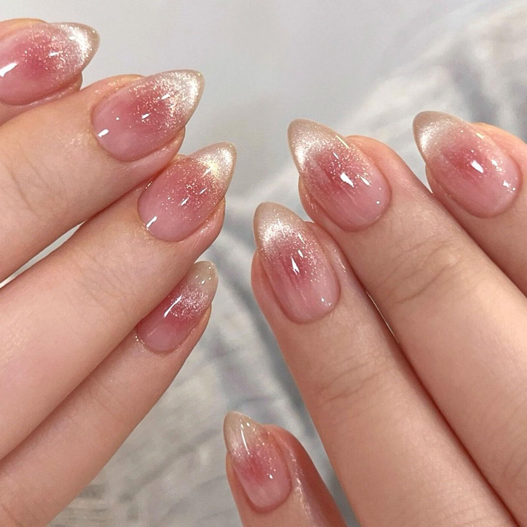 24pcsPress-on Nails for Daily Wear, Parties, & Casual Outfits, Easy DIY Nail Art at Home (Pink to Red Gradient)