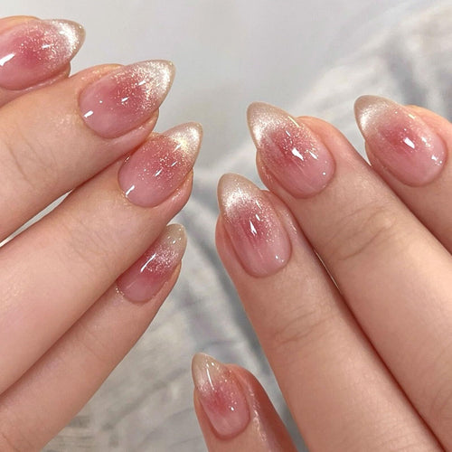 24pcsPress-on Nails for Daily Wear, Parties, & Casual Outfits, Easy DIY Nail Art at Home (Pink to Red Gradient)