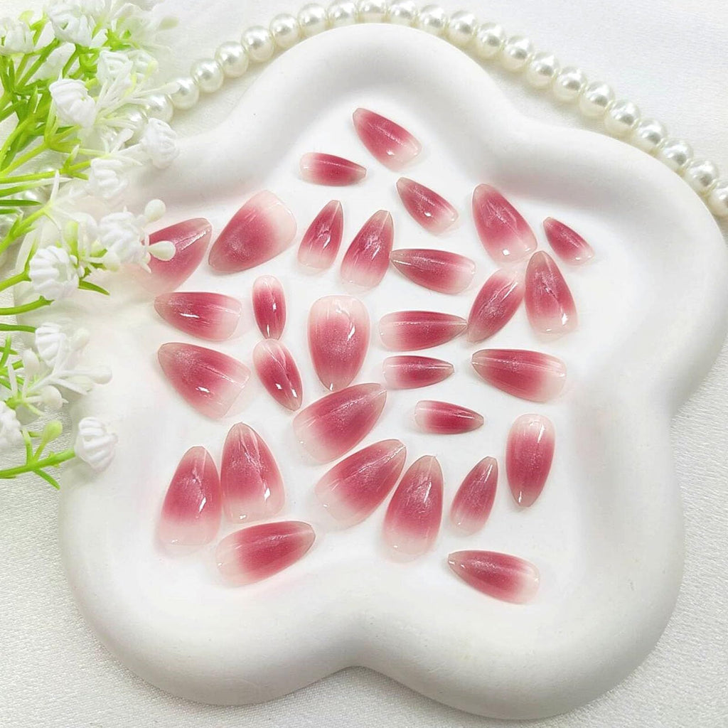 24pcsPress-on Nails for Daily Wear, Parties, & Casual Outfits, Easy DIY Nail Art at Home (Pink to Red Gradient)