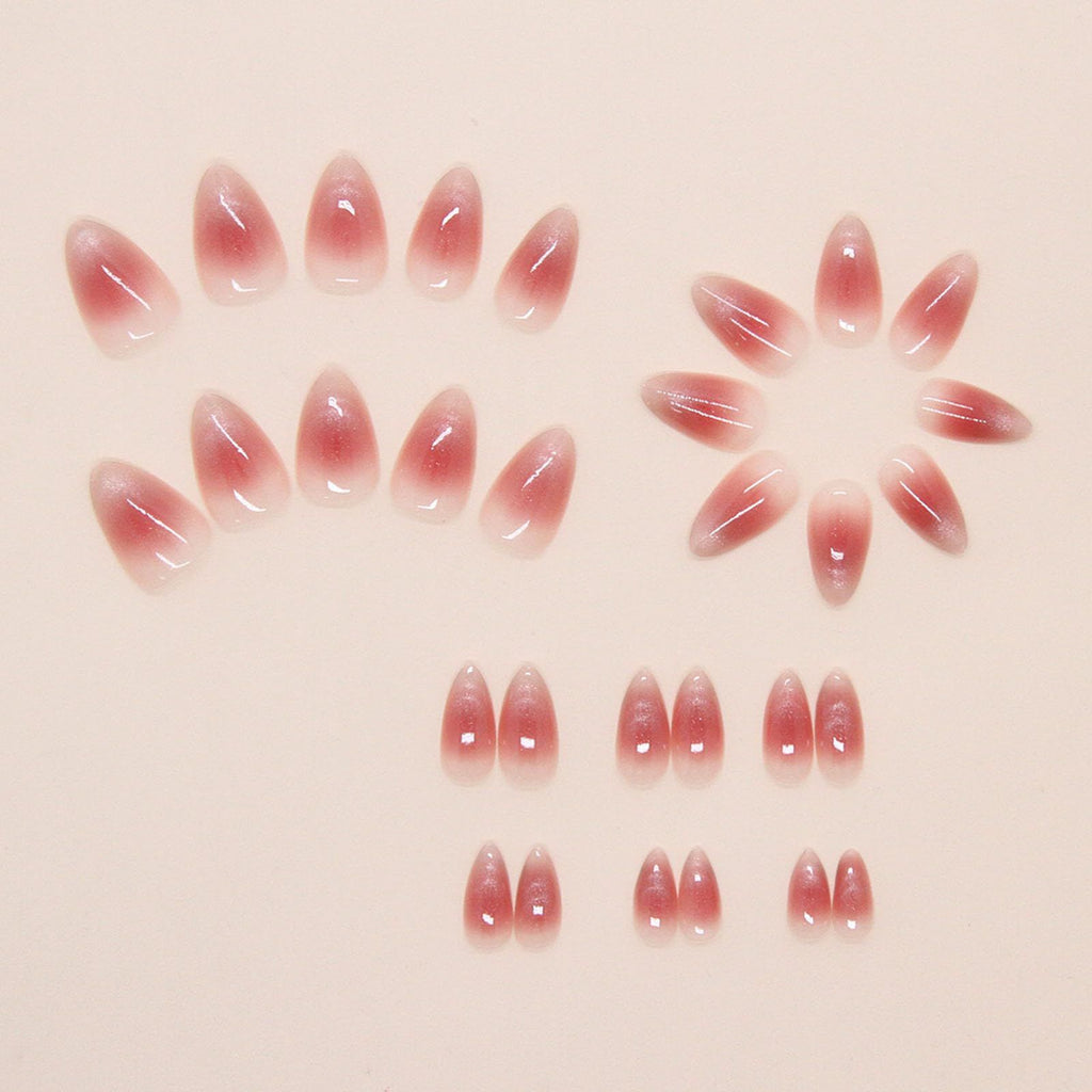 24pcsPress-on Nails for Daily Wear, Parties, & Casual Outfits, Easy DIY Nail Art at Home (Pink to Red Gradient)