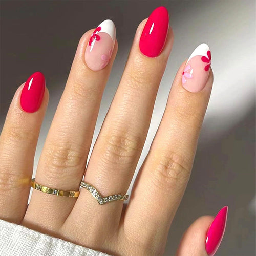 24pcsPress-on Nails for Daily Wear, Parties, and Quick Manicure Looks (cherry red)