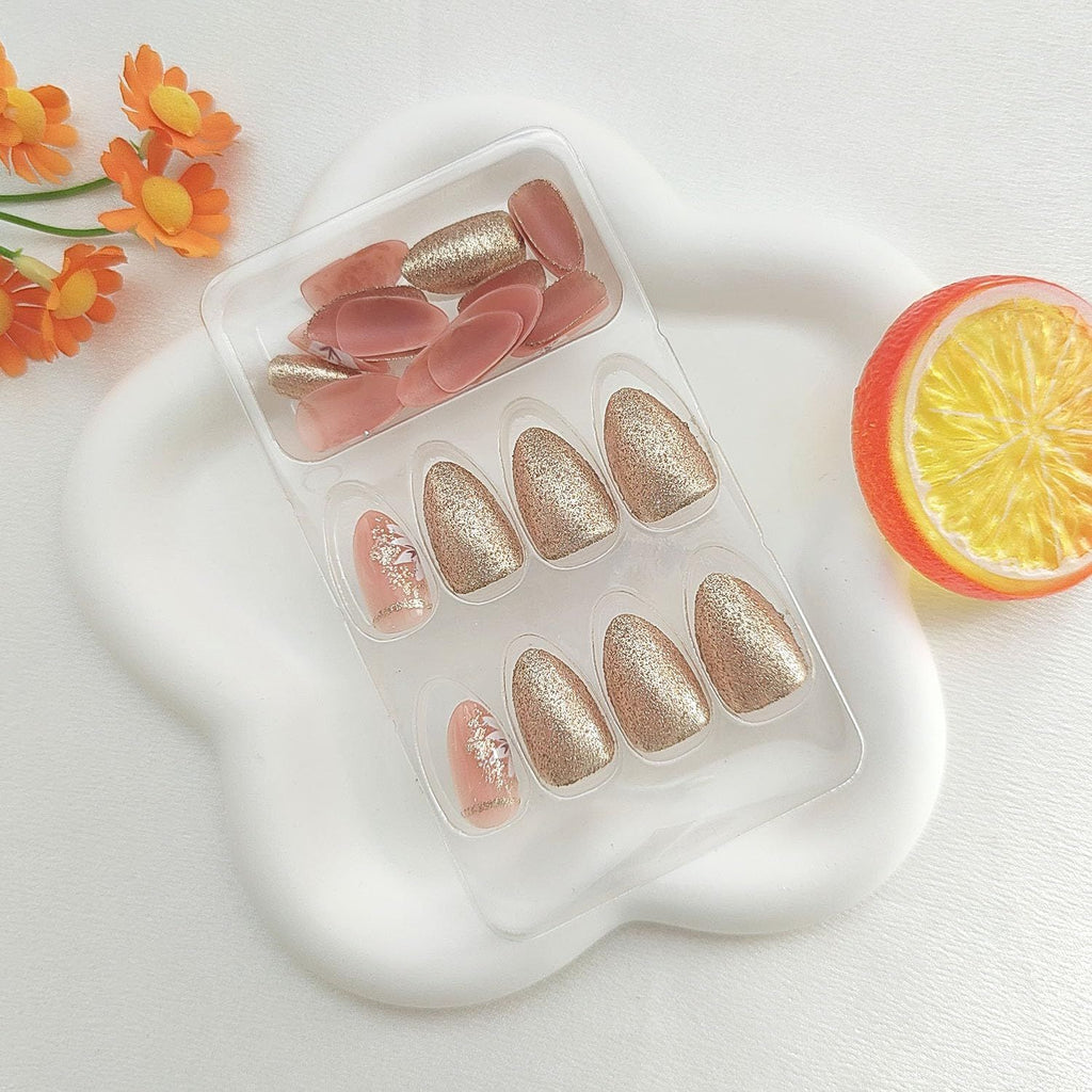24pcsReusable Press-On Nails for Weddings, Parties & Daily Wear - No Salon Visits Needed (Champagne Gold)