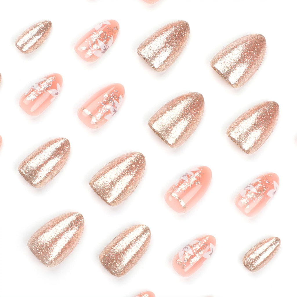 24pcsReusable Press-On Nails for Weddings, Parties & Daily Wear - No Salon Visits Needed (Champagne Gold)