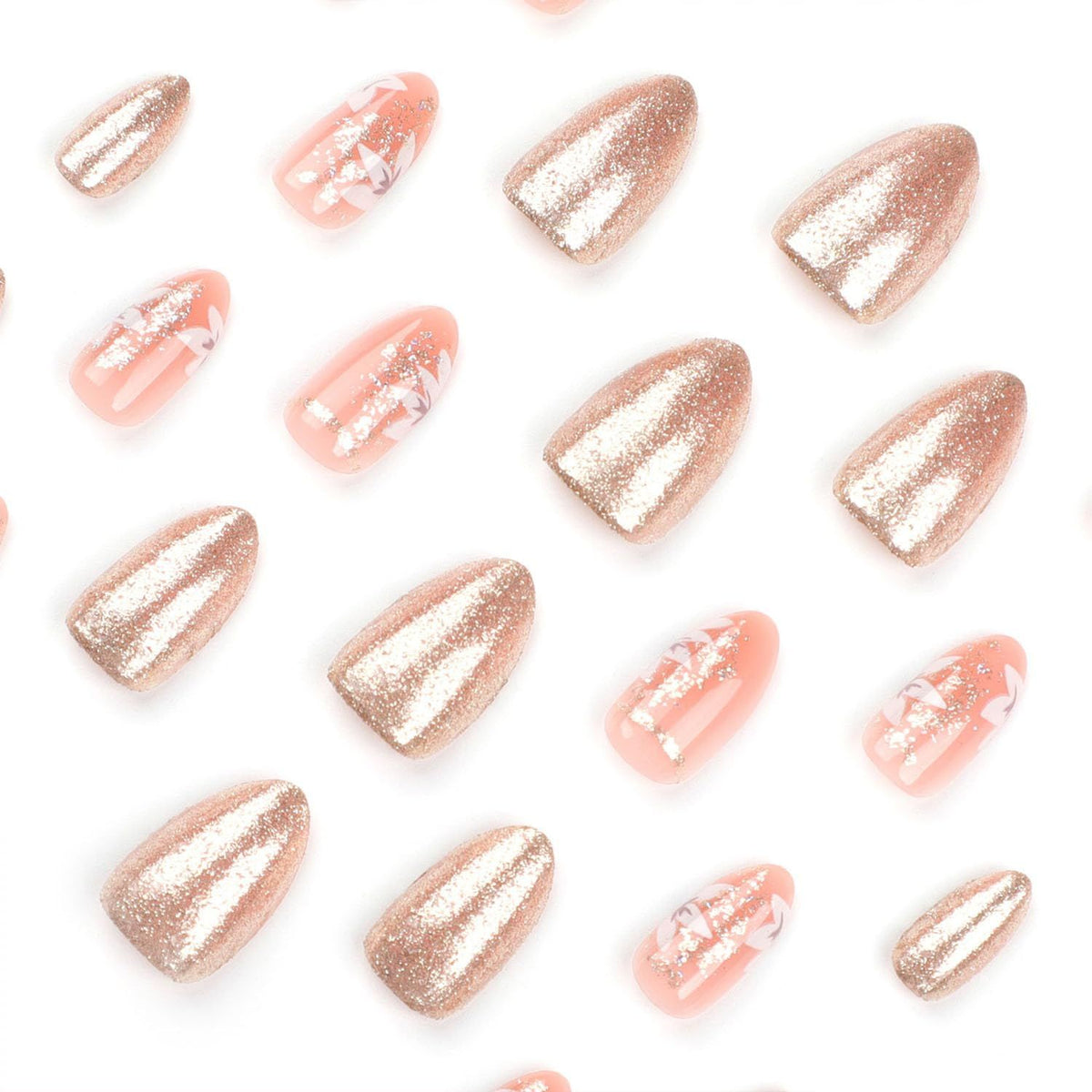 24pcsReusable Press-On Nails for Weddings, Parties & Daily Wear - No Salon Visits Needed (Champagne Gold)