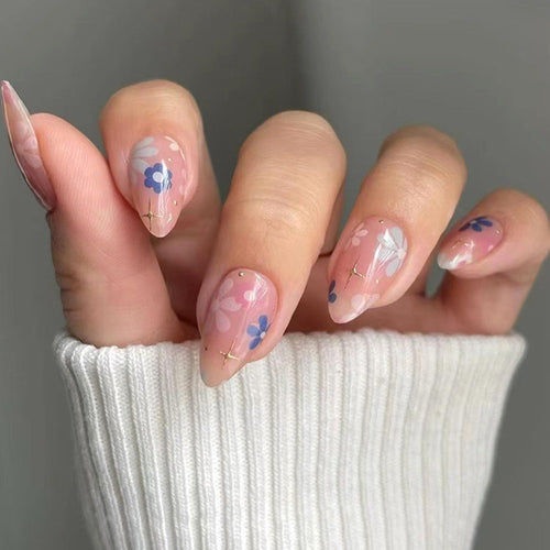 24pcsReusable Floral Press-On Nails for Everyday Style, Parties & Special Occasions (Soft Pink)