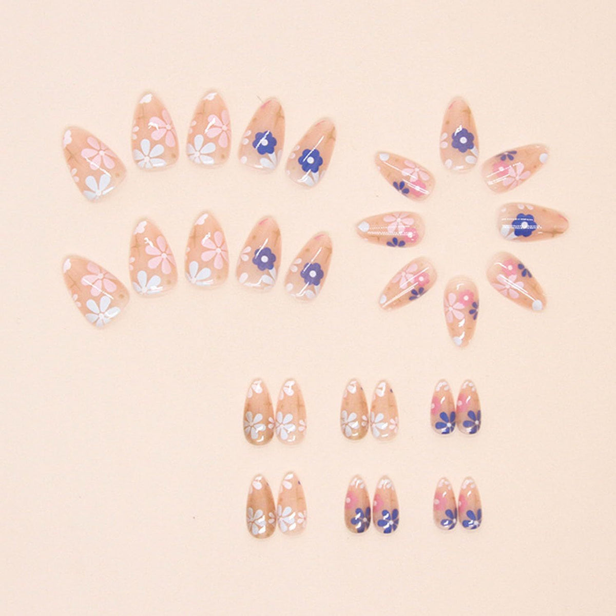 24pcsReusable Floral Press-On Nails for Everyday Style, Parties & Special Occasions (Soft Pink)