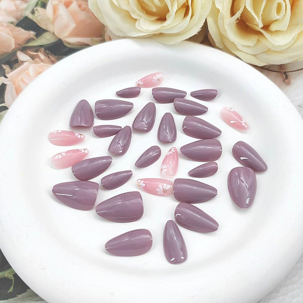 24pcsGlossy Press-On Nails for Everyday Wear, Weddings, and Special Events - Easy, No-Salon Manicure (Mauve)