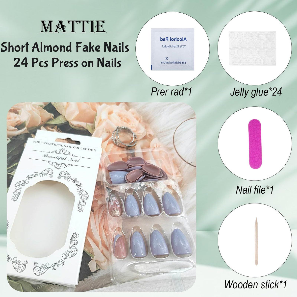 24pcsGorgeous Press-On Nails For Everyday Wear, Parties, Special Occasions & Quick Nail Fixes (Lavender)