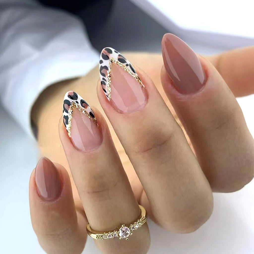 24pcsGlossy Almond Fake Nails for Everyday Wear, Parties, and DIY Nail Art Looks (Brown)