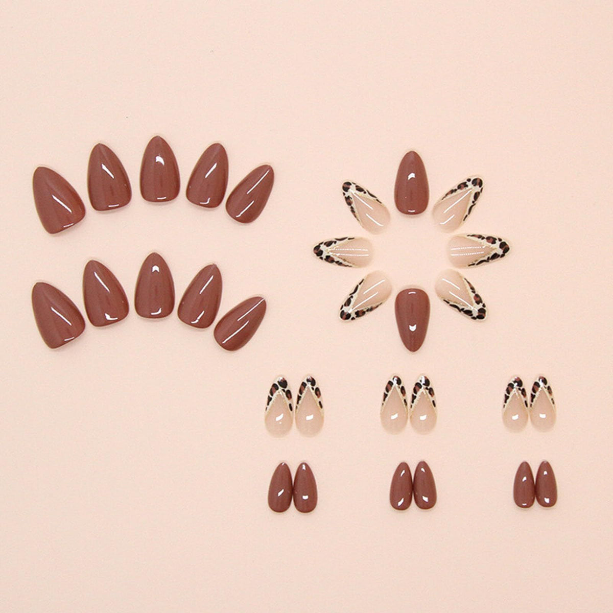24pcsGlossy Almond Fake Nails for Everyday Wear, Parties, and DIY Nail Art Looks (Brown)