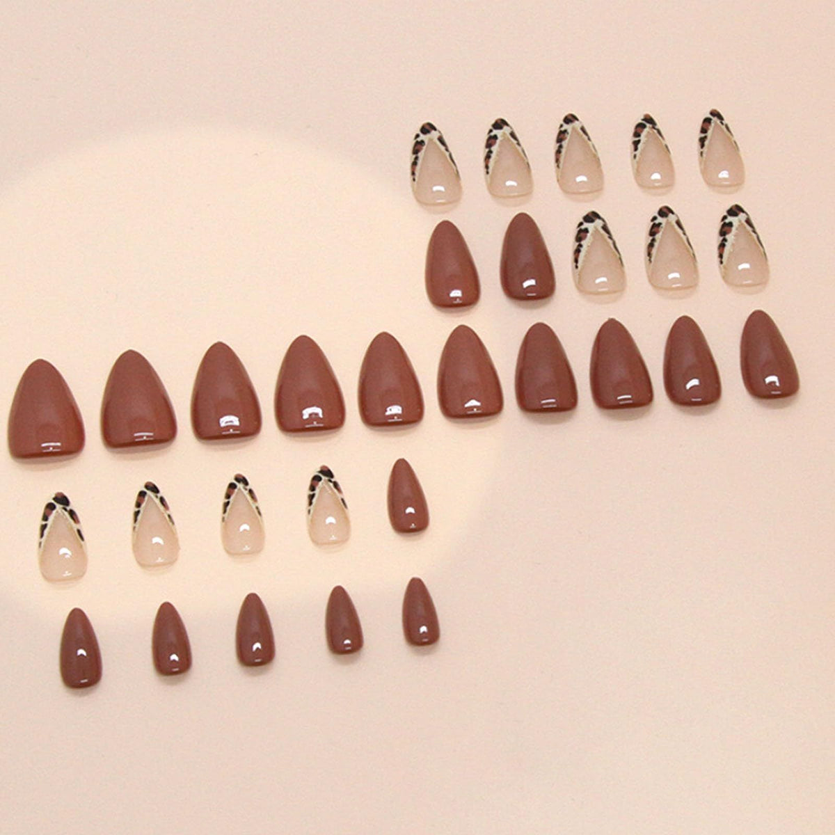 24pcsGlossy Almond Fake Nails for Everyday Wear, Parties, and DIY Nail Art Looks (Brown)